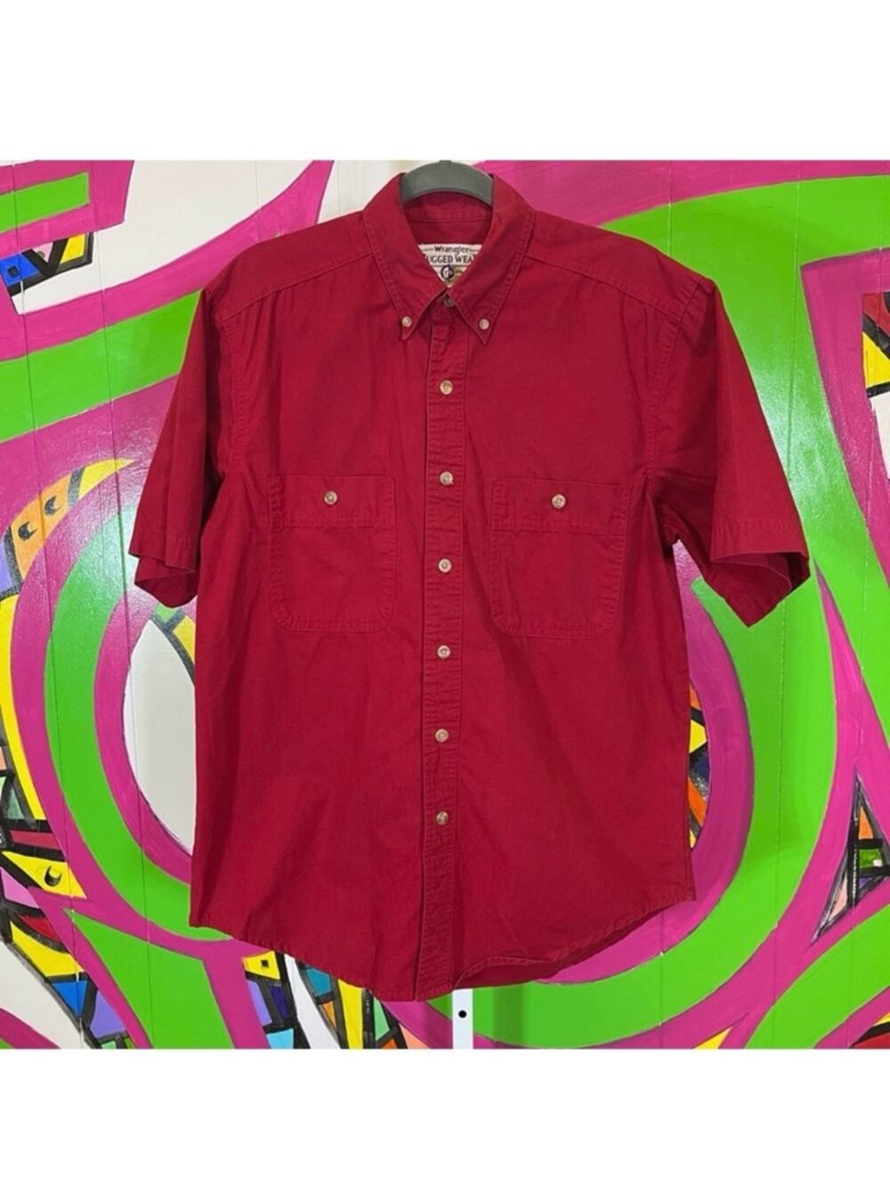 Wrangler Rugged Wear, Short Sleeve Button Down Shirt. Size Medium 15-15.5.